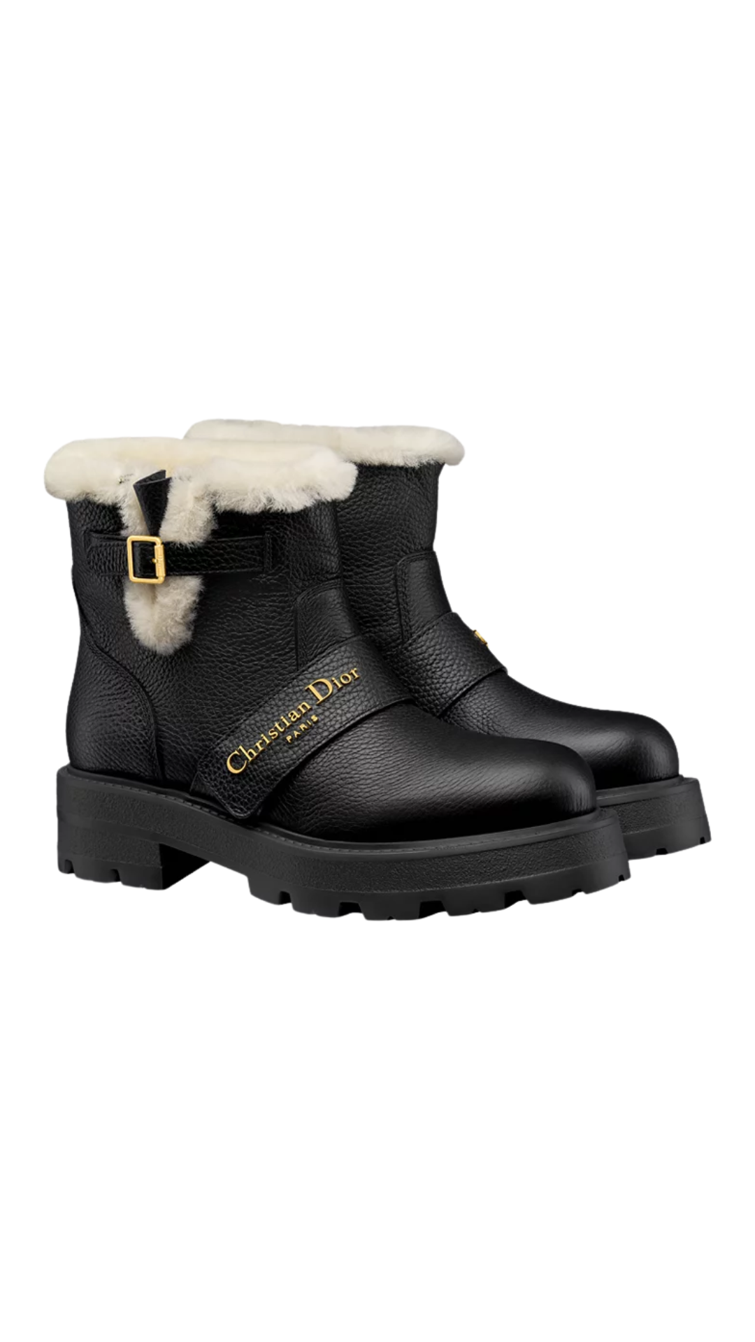 DiorAlps D-Quest Ankle Boot in Black Grained Calfskin and White Lambskin Shearling