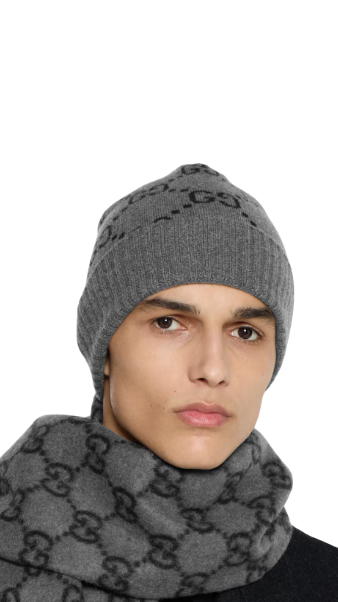 GG Cashmere Hat in Black and Grey