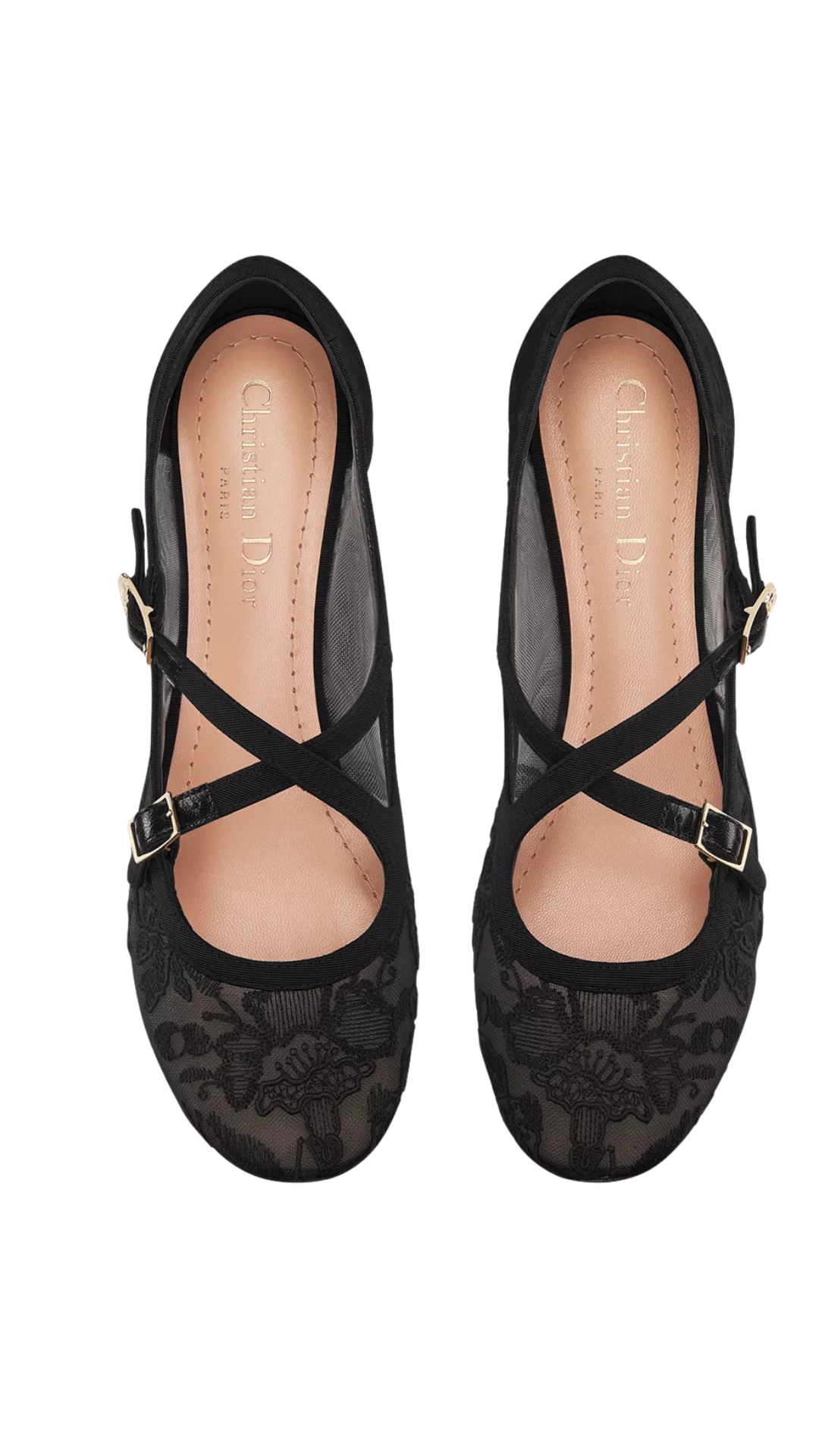 Very Dior Ballet Flat in Transparent Mesh Embroidered with Black Millefiori Motif