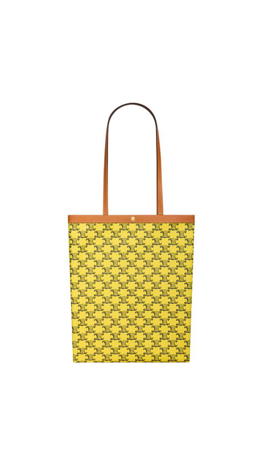 Medium Flat Shopper In Yellow / Navy Triomphe Canvas