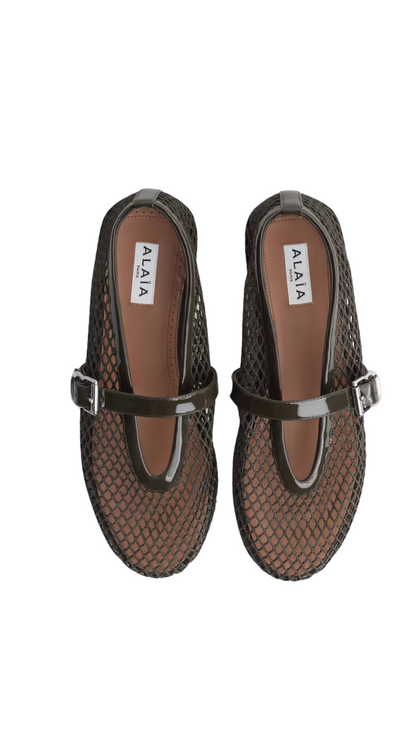 Ballet Flats in Fishnet Khaki