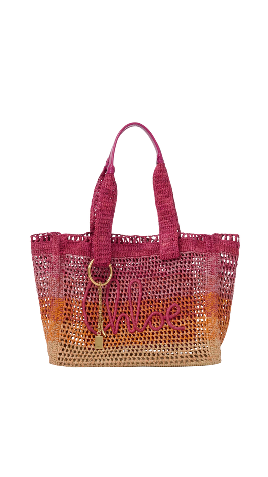 Summer Banana East-West Tote Bag In Multicolor Orange Raffia