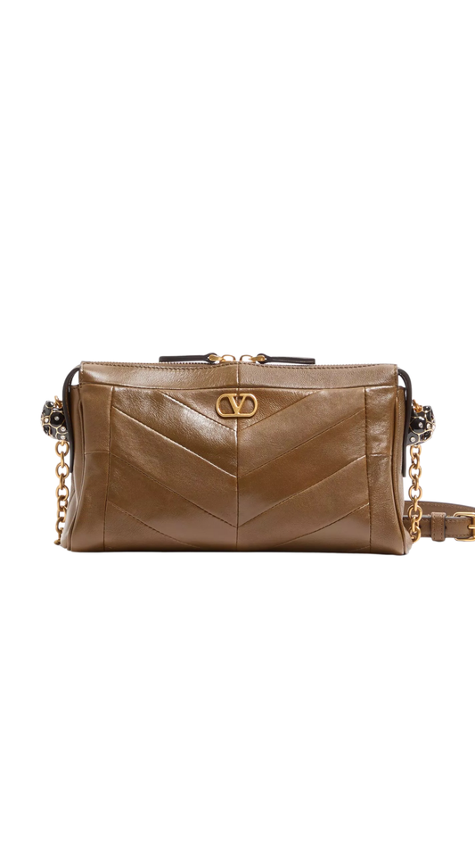 Panthea Small Shoulder Bag In Tundra Nappa Leather With A Chevron Pattern