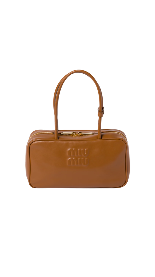 Beau Leather Top-Handle Bag in Cognac