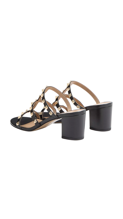 Rockstud Calfskin Leather Slide Sandal 60 Mm in Black