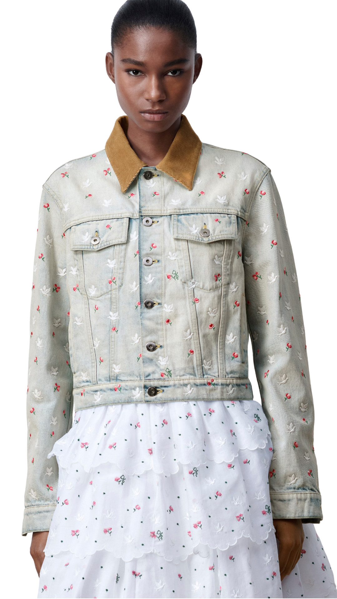 Dioramour Embroidered Jacket in Light Blue Cotton Denim