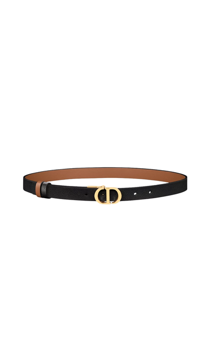 30 Montaigne Reversible Belt in Black Grained Calfskin and Cognac Brown Smooth Calfskin