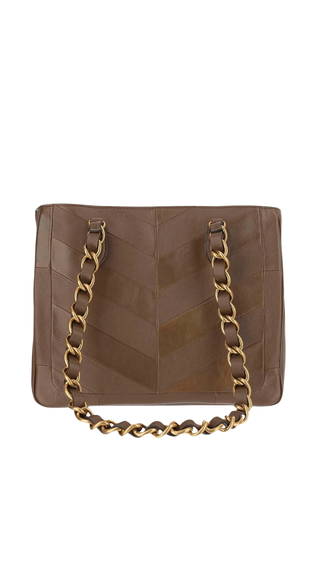 Laseine Small Shopping Bag In Brown Chevron-Patterned Nappa Leather