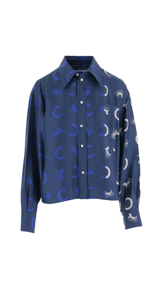 Shirt In Silk Twill in Navy/White