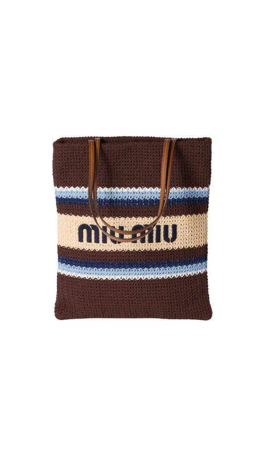 Bolso tote de rafia tejida en Marrón Cacao/Celeste/Natural