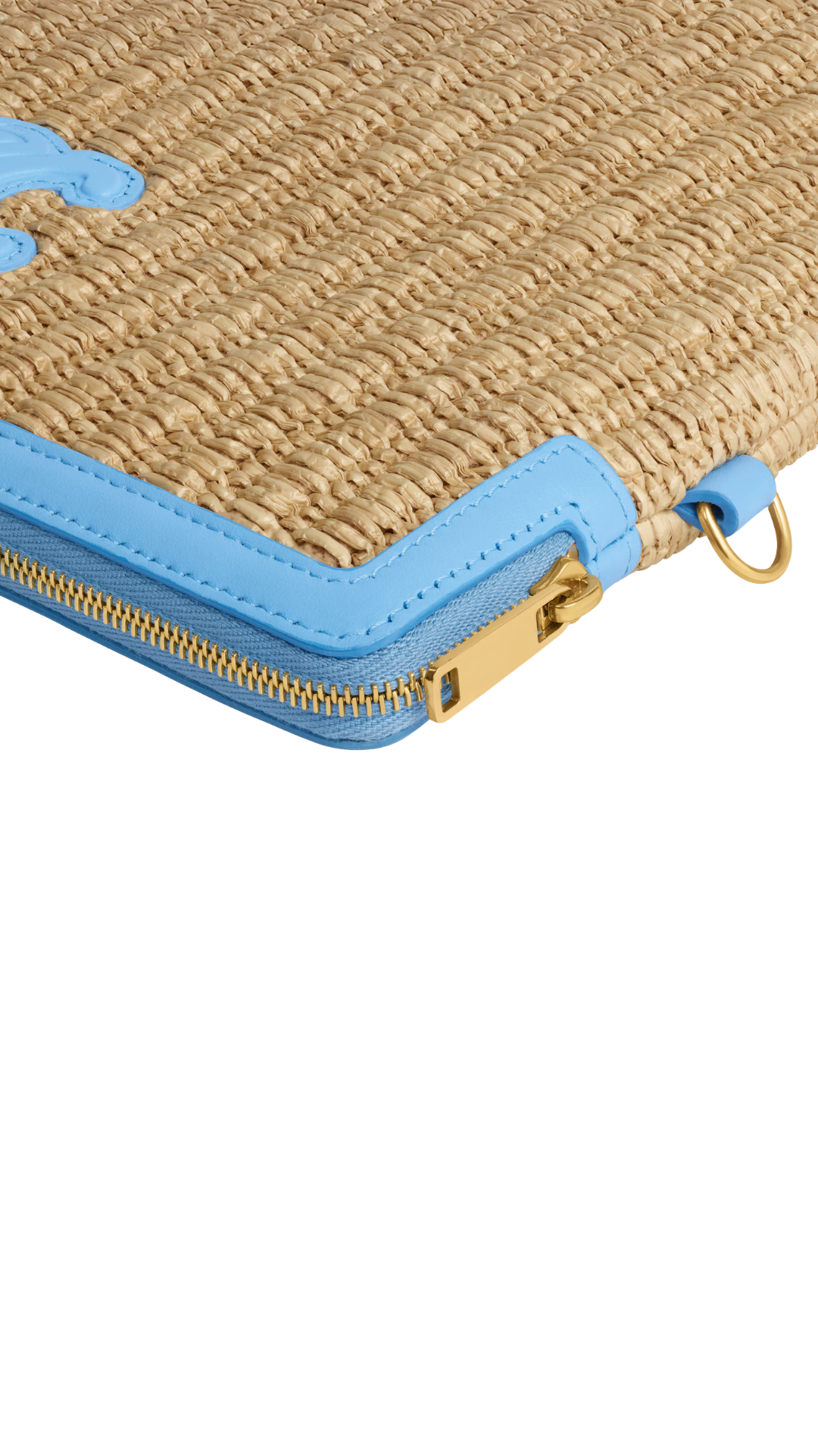 Small Pouch With Strap In Raffia Effect Textile And Calfskin