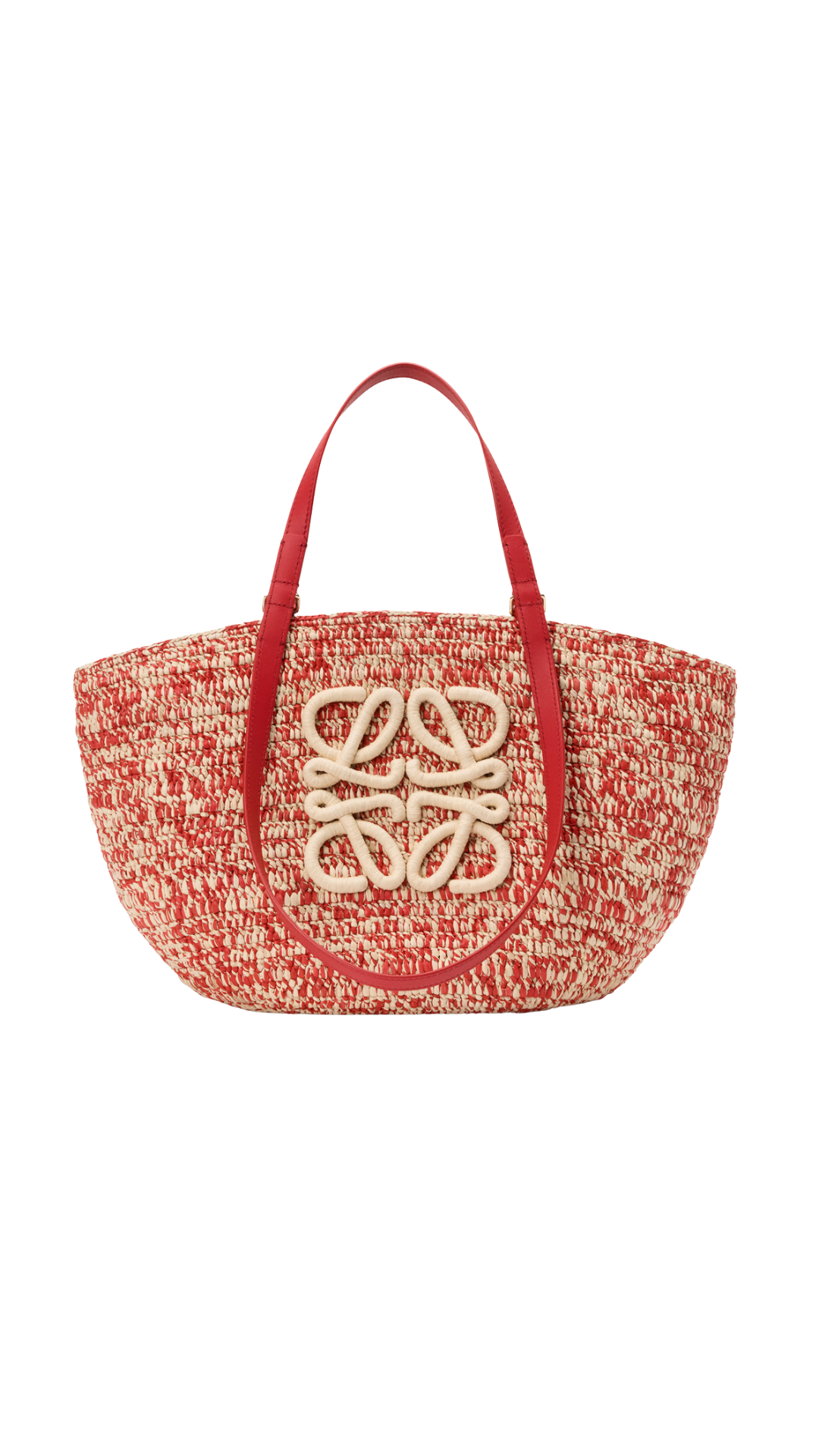 Medium Eclipse Basket In Raffia And Calfskin in Red