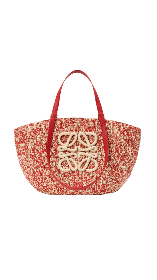 Medium Eclipse Basket In Raffia And Calfskin in Red