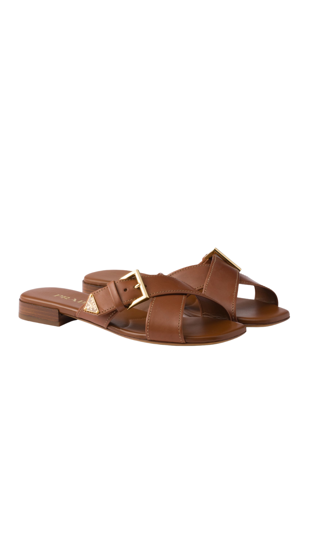 Leather Crisscross Slides with Buckle in Light Tan