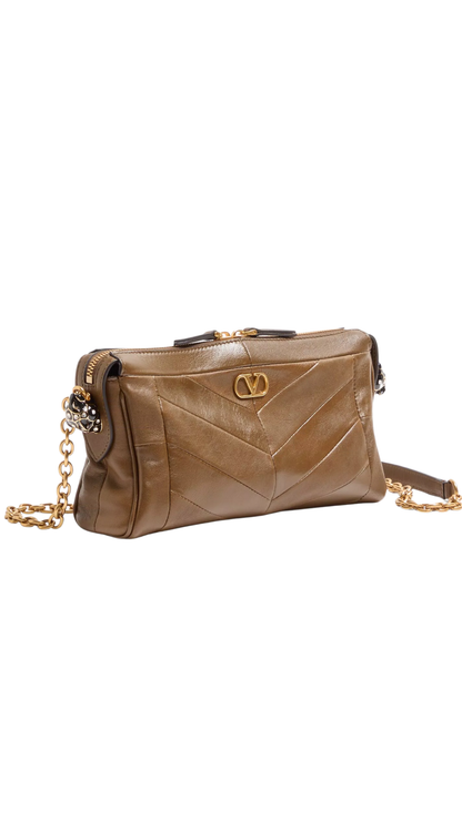 Panthea Small Shoulder Bag In Tundra Nappa Leather With A Chevron Pattern