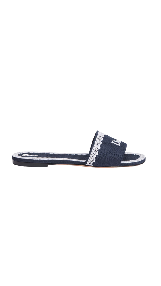 Dentelle Slide Blue Dior Oblique Embroidered Cotton and White Lace