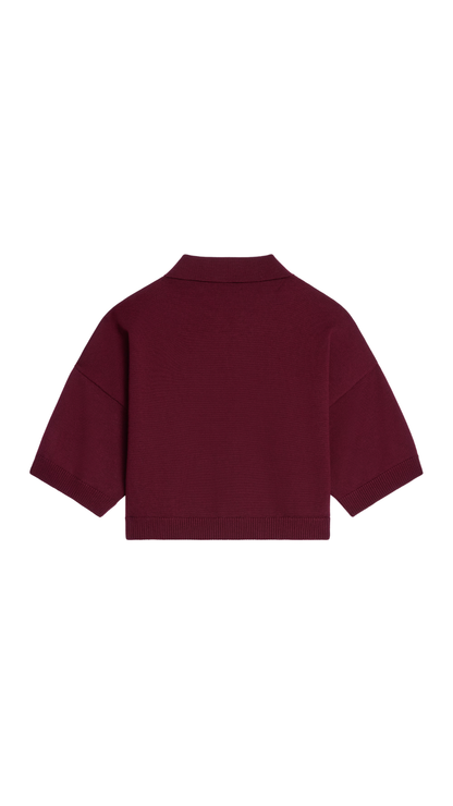 Cropped Polo in Burgundy Wool