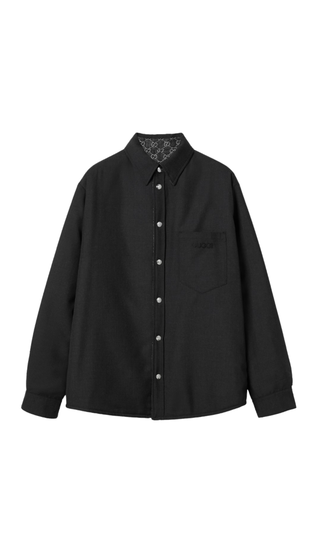 Reversible Wool and GG Denim Shirt in Dark Grey/Black