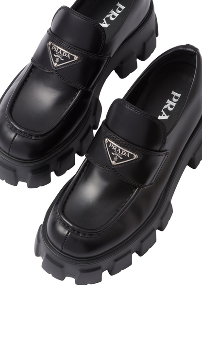 Brushed Leather Monolith Loafers Black