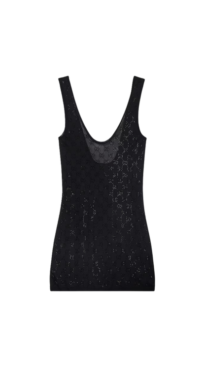 GG Crystal Embroidered Dress in Black