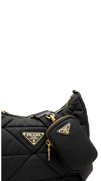 Padded Re-Nylon Shoulder Bag in Black
