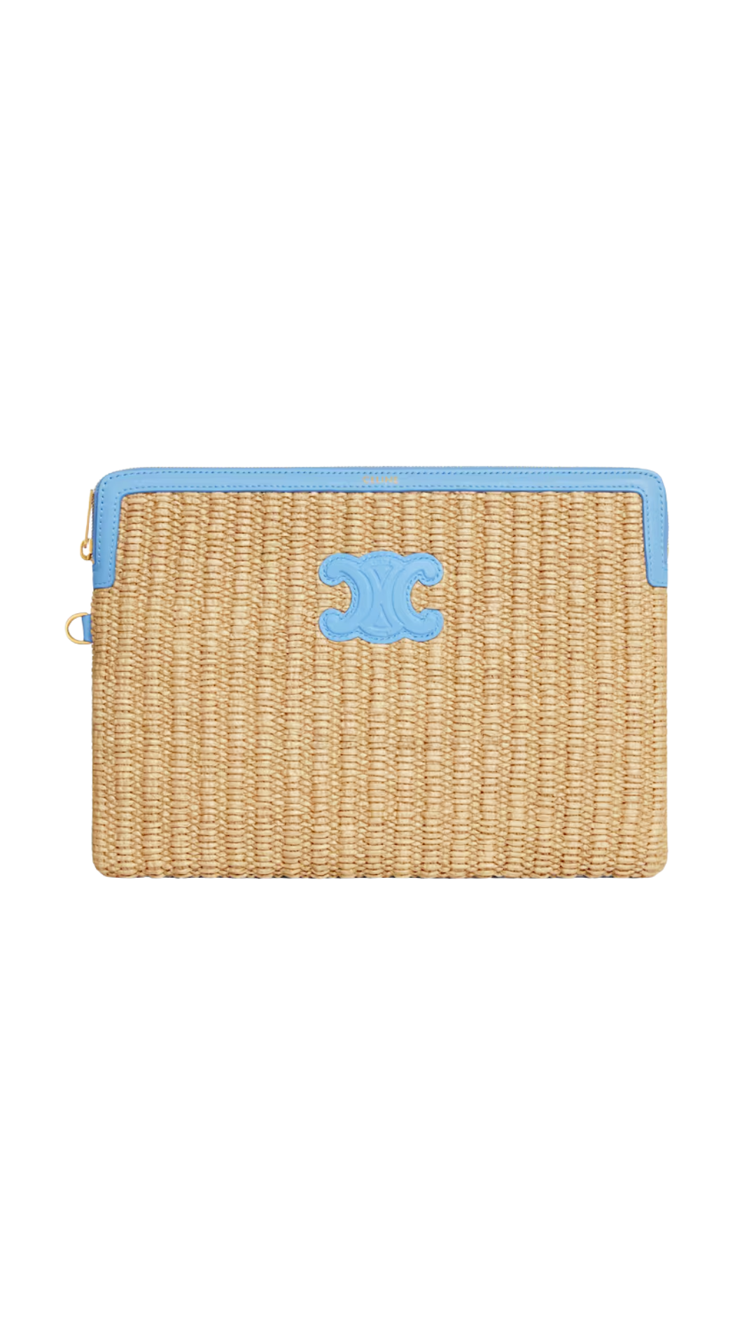 Small Pouch With Strap In Raffia Effect Textile And Calfskin