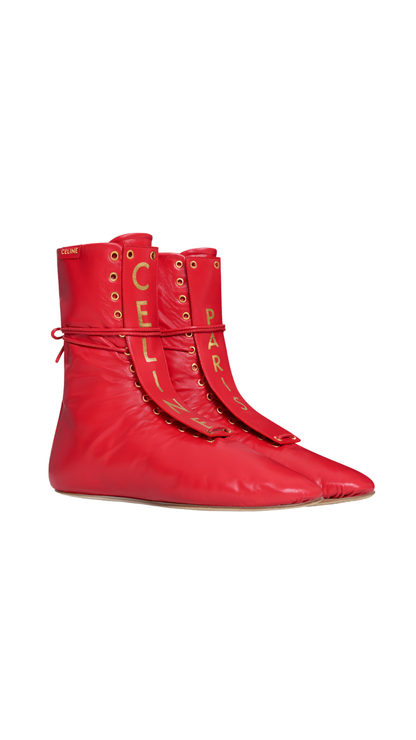 Ballet High - Lace-Up Boot In Red Lambskin