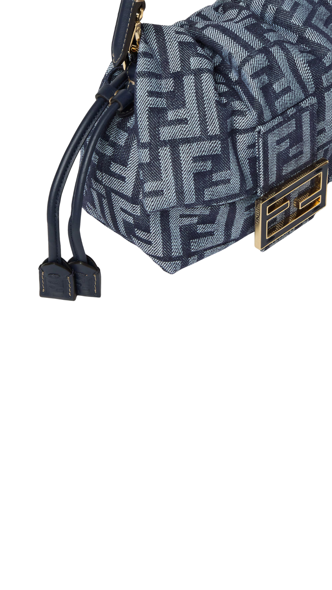 Mamma Baguette Small in Dark Blue Denim-Effect FF Jacquard Mini-Bag