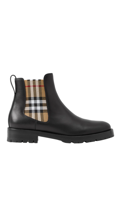 Check Panel Leather Chelsea Boots in Black