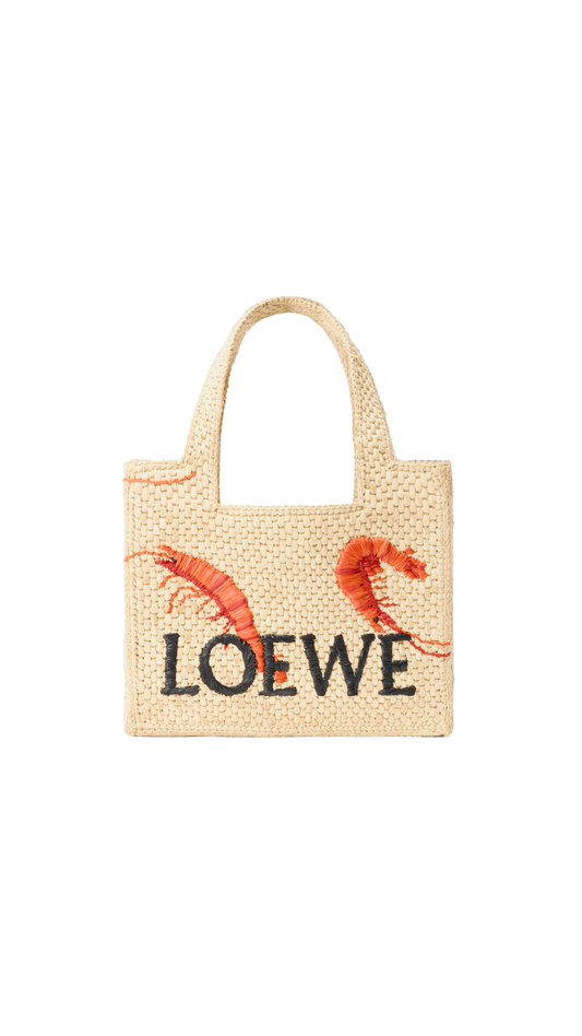 Mini Loewe Font Tote In Natural/Orange Raffia