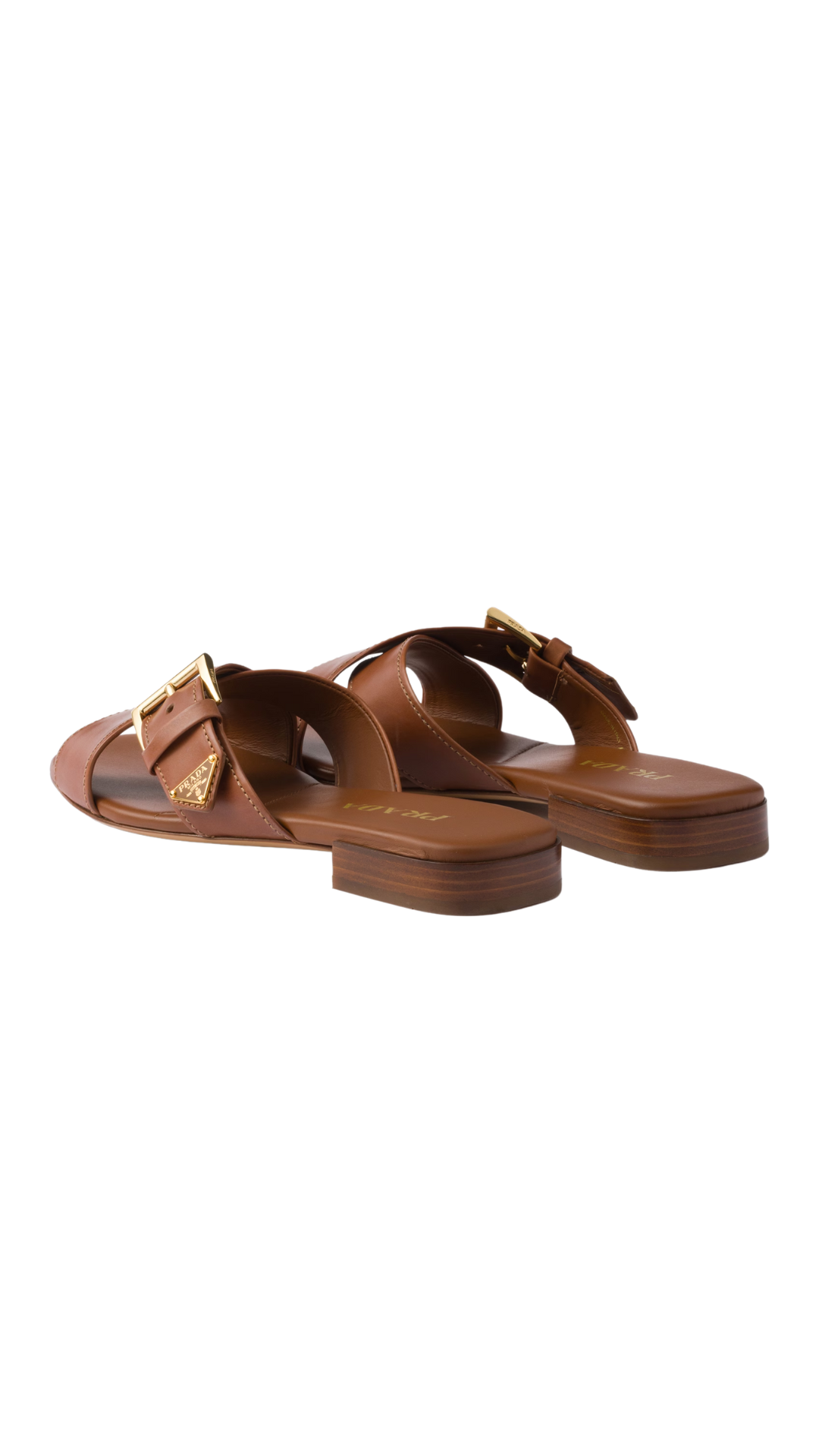 Leather Crisscross Slides with Buckle in Light Tan