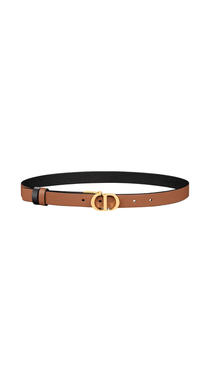 30 Montaigne Reversible Belt in Black Grained Calfskin and Cognac Brown Smooth Calfskin