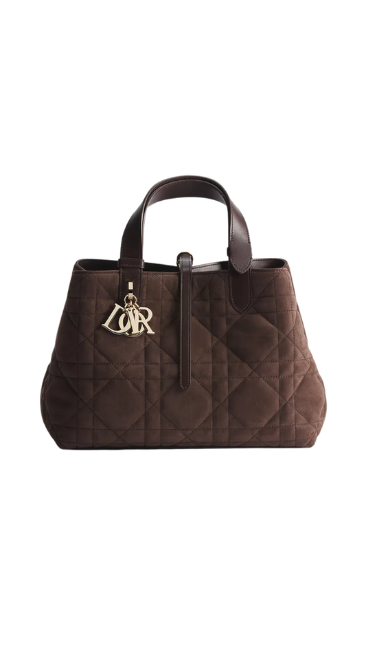 Medium Dior Toujours Bag in Cocoa Macrocannage Suede Goatskin