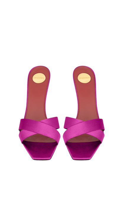 Opyum Mules in Satin Crepe Fuchsia