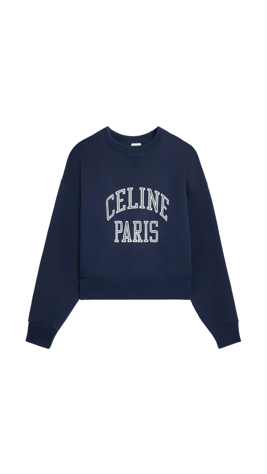 Loose Sweatshirt in Navy/Off White Cotton Fleece