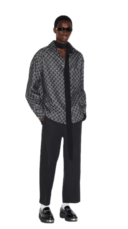 Reversible Wool and GG Denim Shirt in Dark Grey/Black