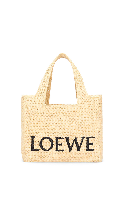 Small Loewe Font Tote In Raffia Natural