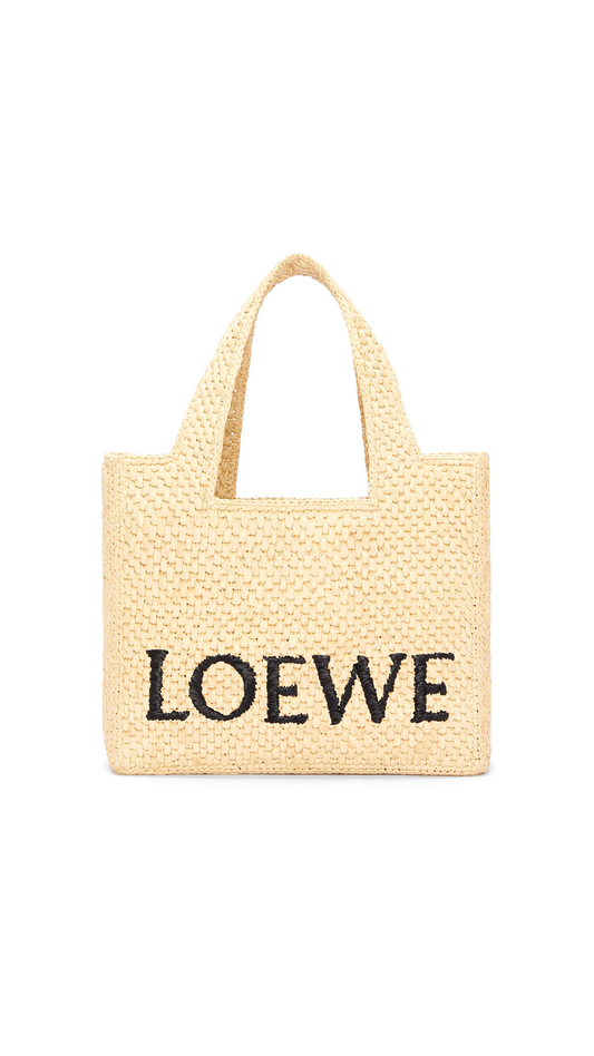 Bolso tote pequeño Loewe Font en rafia natural