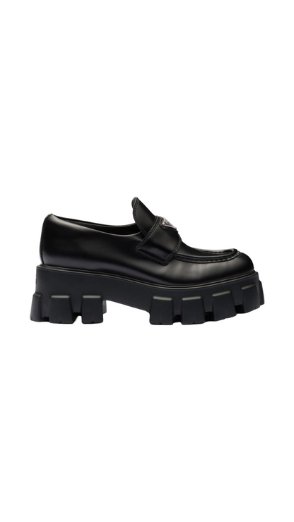 Brushed Leather Monolith Loafers Black