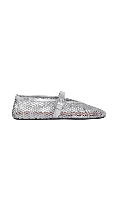 Ballet Flats In Laminated Fishnet Silver