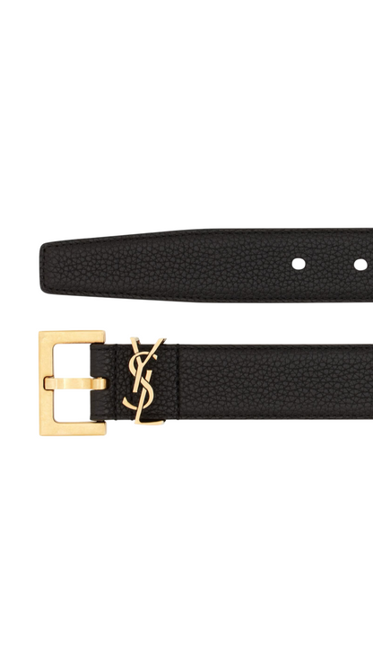 Cassandre Belt With Square Buckle In Grained Leather in Black