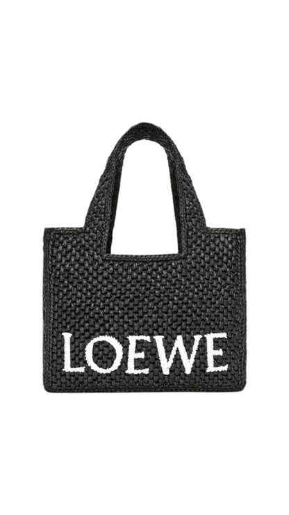 Small Loewe Font Tote in Raffia Black