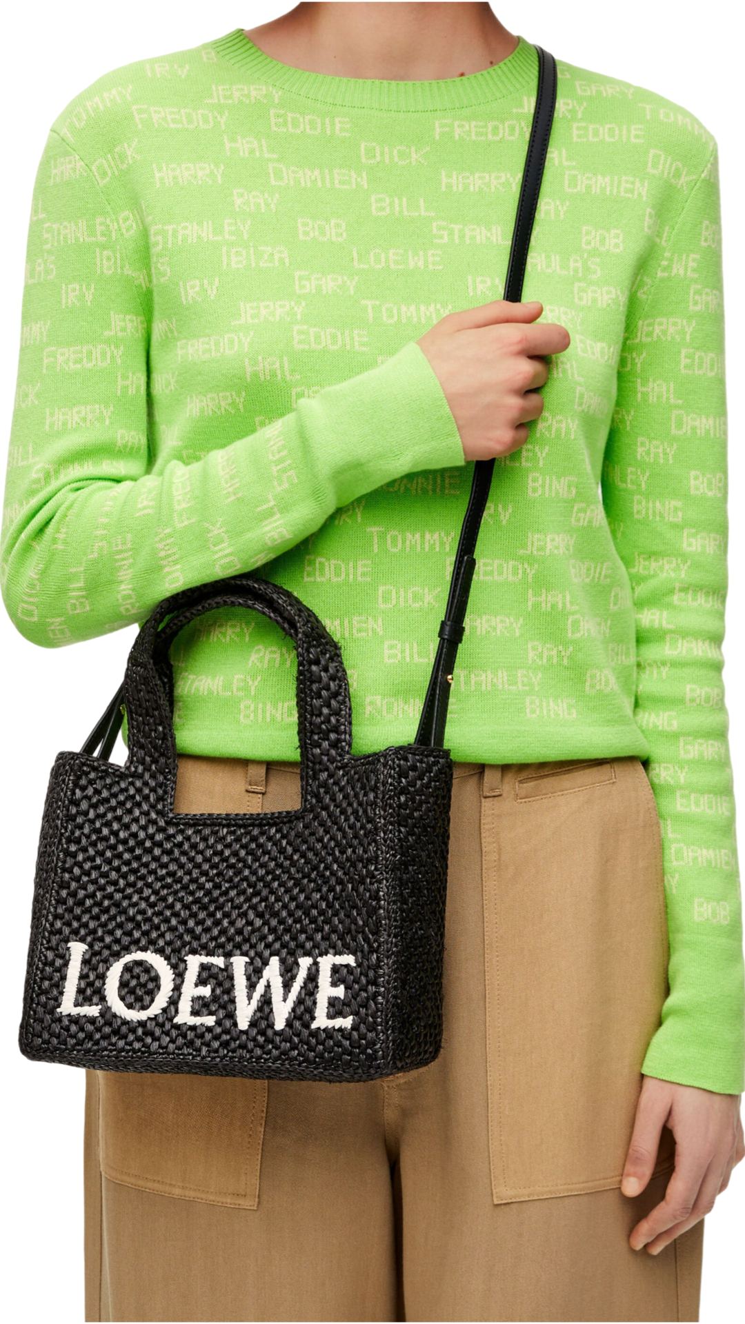 Small Loewe Font Tote in Raffia Black