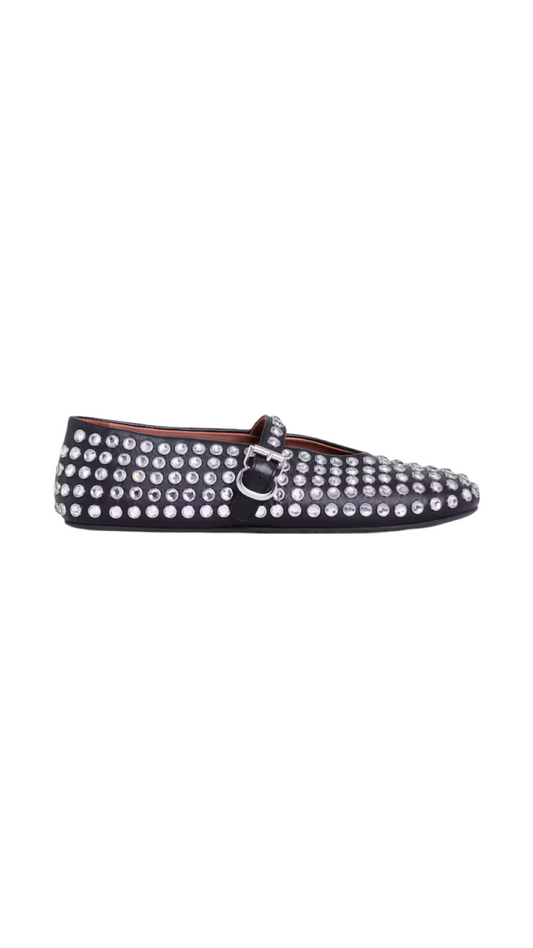 Strass Lambskin Ballet Flats in Black