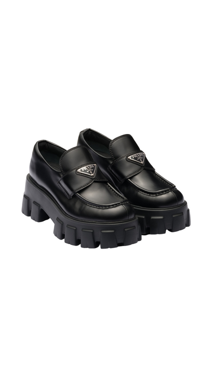 Brushed Leather Monolith Loafers Black