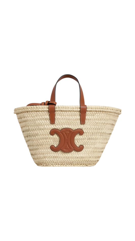 Teen Celine Classic Panier in Palm Leaves and Calfsin in Tan