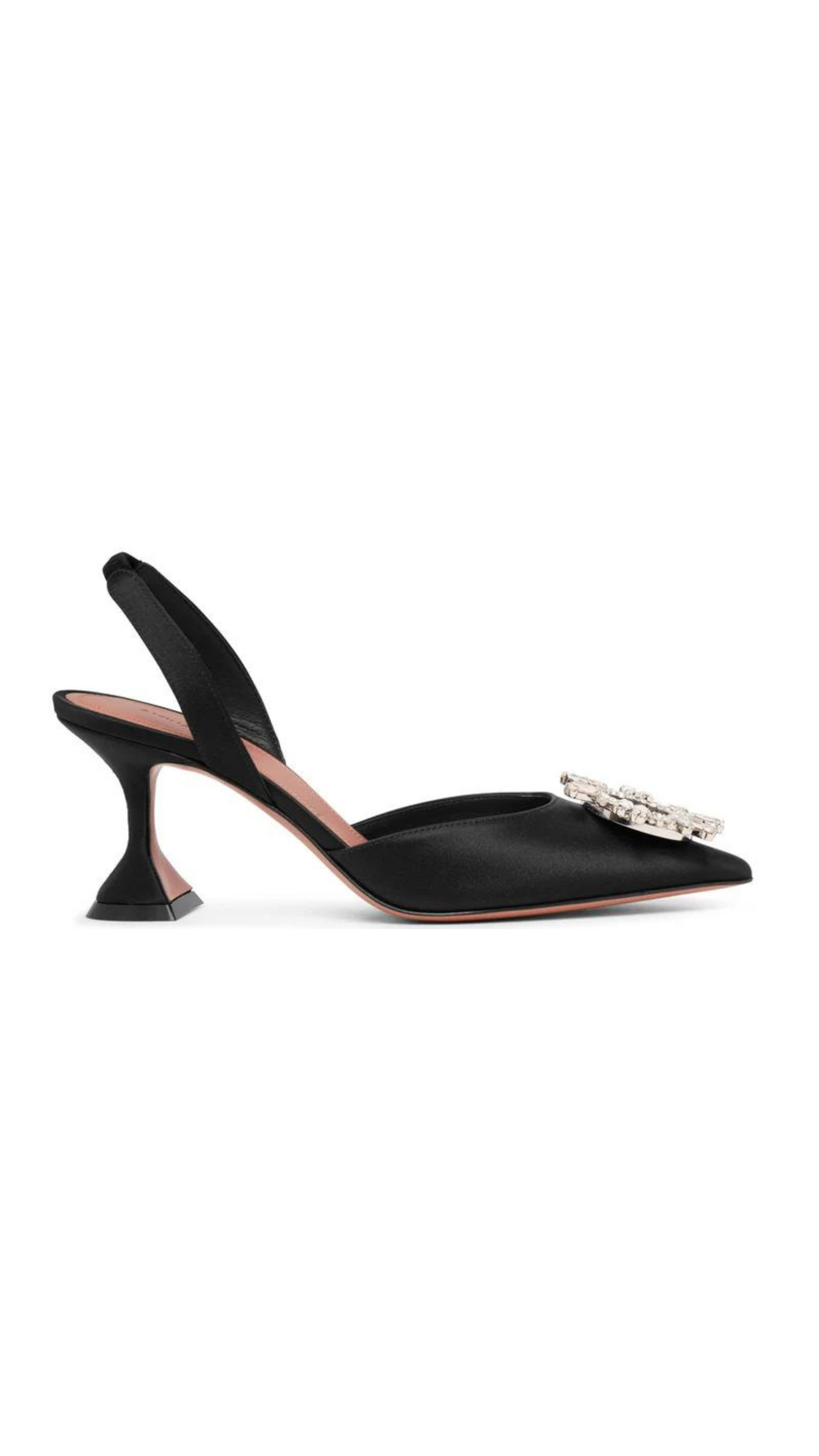 Begum Sling 70 Crystal Embellished Black Satin Pumps in Black