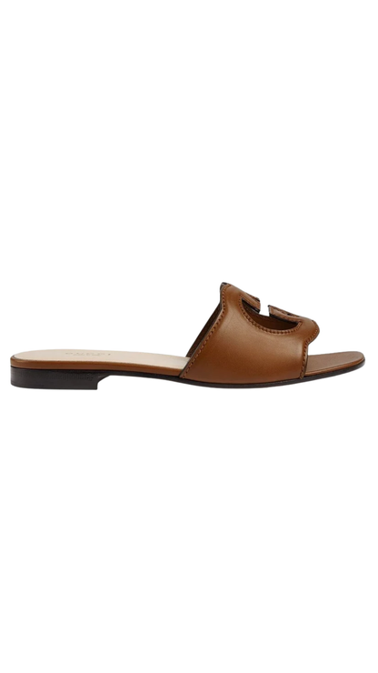 Slide Sandal with Interlocking G in Brown