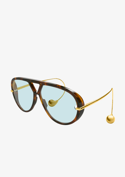 Drop Aviator Sunglasses in Havana-Gold-Green