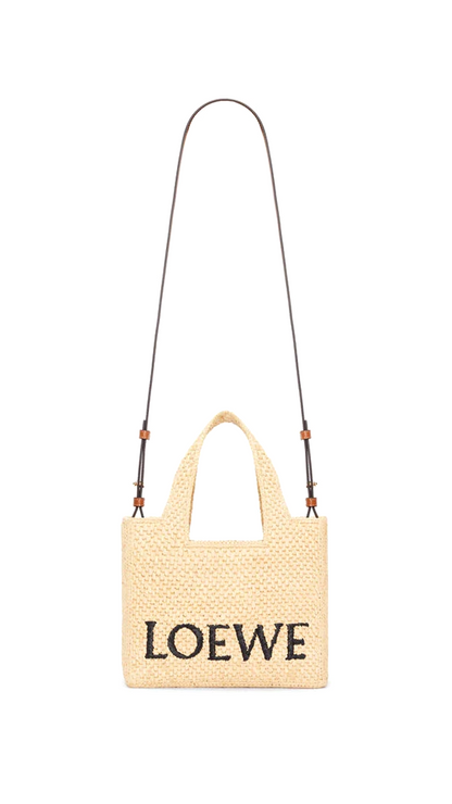 Small Loewe Font Tote In Raffia Natural